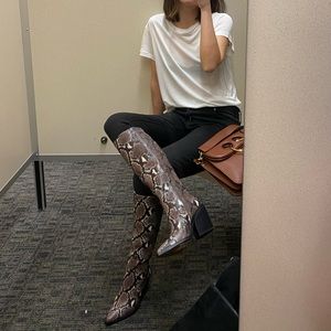 Vince camuto snake print knee boots